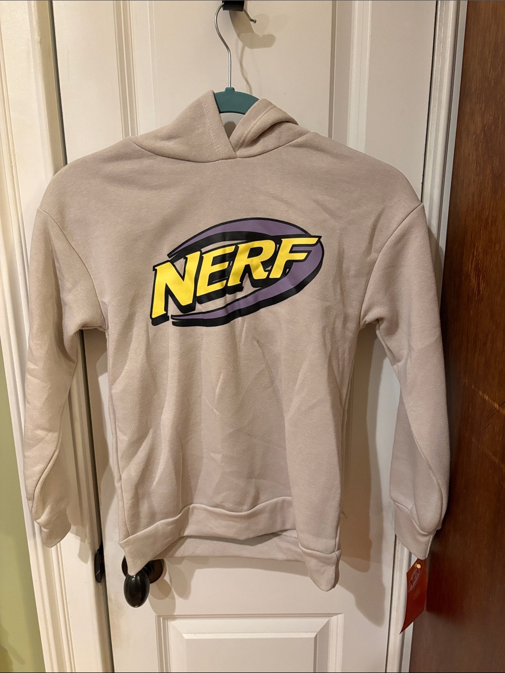 Nerf Beige Pullover Hoodie with Yellow & Purple Logo NWT sku TR109